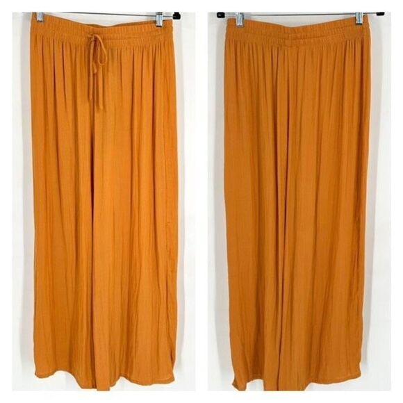 NWT RACHEL Rachel Roy Women's High-Rise Elastic Waist Wide Leg Pants Gold Medium - Picture 1 of 9